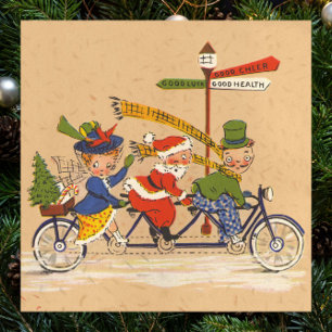 Poster Noël vintage, Père Noël victorien à vélo