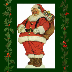 Poster Noël vintage, Père Noël victorien avec des jouets