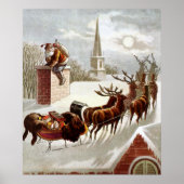 Poster Noël vintage, Saint Nicolas sur le toit (Devant)