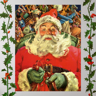Poster Noël Vintage Santa Claus à Sleigh avec jouets