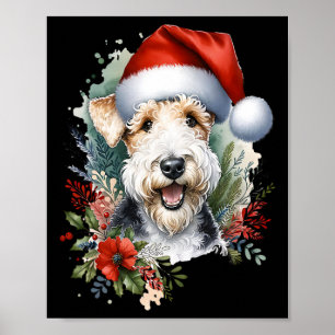 Poster Noël Wire Fox Terrier Chien Aquarelle