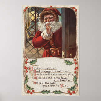 Poster NoëlPère Noël avec main sur la barbe