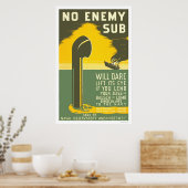 Poster NoEnemy Sub WWII 1942 WPA (Cuisine)