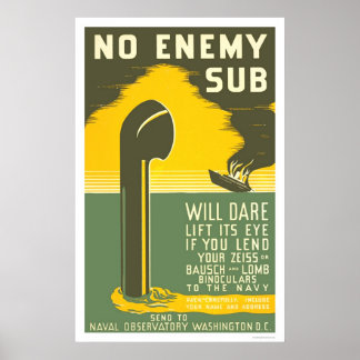 Poster NoEnemy Sub WWII 1942 WPA