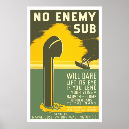 Poster NoEnemy Sub WWII 1942 WPA (Devant)
