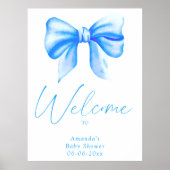 Poster Noeud bleu - Fête de baby shower de bienvenue (Devant)