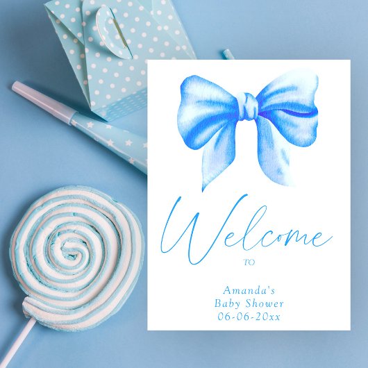Poster Noeud bleu - Fête de baby shower de bienvenue