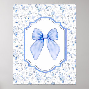 Poster Nœud bleu vintage Cottagecore avec motif floral
