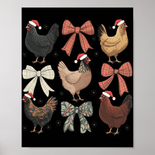 Poster Nœud Coquette Drôle Poulet Noël Ferme Animal C