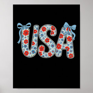 Poster Noeud Coquette Floral Usa Patriotique 4 Juillet Fe