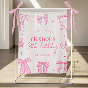 Poster Nœud Coquette Rose Panneau de Bienvenue Anniversai