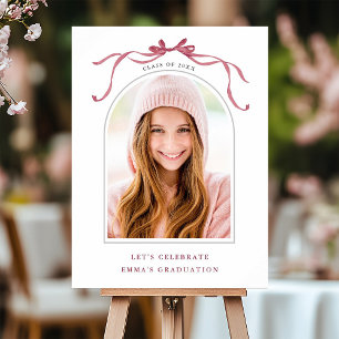 Poster Nœud de ruban rose profond Bienvenue à la fête de