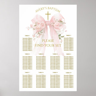 Poster Nœud Floral Élégant Fille Fleur Baptême