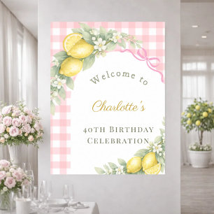 Poster Nœud rose à carreaux de citrons jardin anniversair