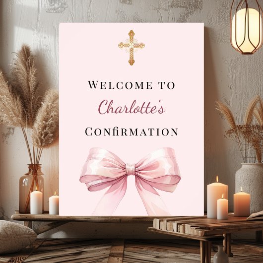 Poster Nœud rose blush de confirmation de bienvenue