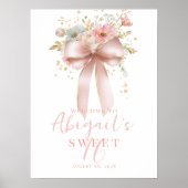 Poster Nœud rose et fleurs doux 16e anniversaire (Devant)