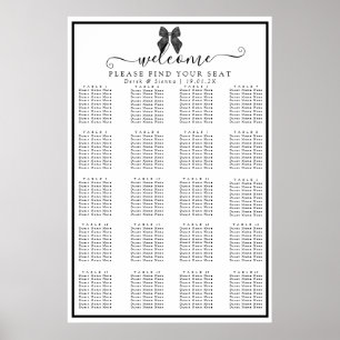 Poster Nœud Ruban Classique Mariage Noir & Blanc Places A