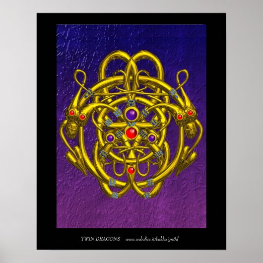 POSTER NOEUDS CELTIQUES D'OR AVEC DRAGONS DOUCES (Devant)