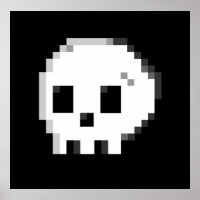 Poster noir 8 bits Pixel crâne