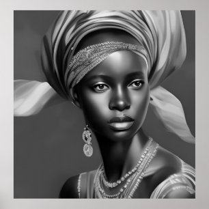 Poster Noir Blanc Africaine fille monochrome