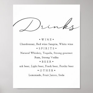 Poster Noir Blanc. Barre de menu mariage calligraphie élé