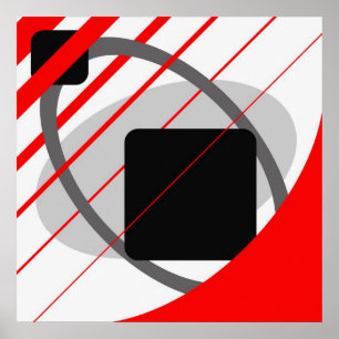 Poster Noir blanc cassé gris rouge abstrait AP0002