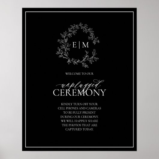Poster Noir blanc Cimier Monogramme Mariage débranché (Devant)
