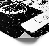 Poster Noir & Blanc Élégant Joli Papillon Texte Personnal (Coin)