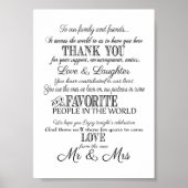 Poster Noir & blanc Elégant Merci de mariage imprimé (Devant)