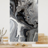 Poster Noir blanc Fluid Marbre Abstrait gris argent (Cuisine)