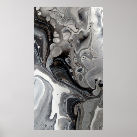 Poster Noir blanc Fluid Marbre Abstrait gris argent (Devant)