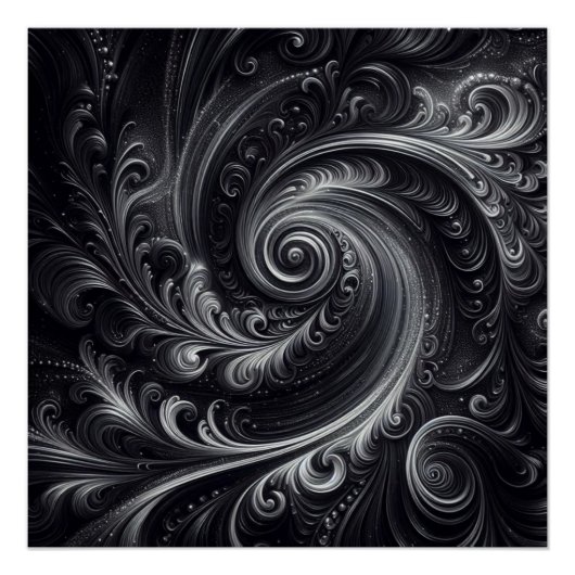 Poster Noir Blanc Gris Abstrait Moderne Simple Tourbillon (Devant)