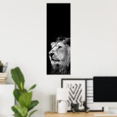 Poster noir blanc Lion Door - Photo d'animaux (Bureau à domicile)
