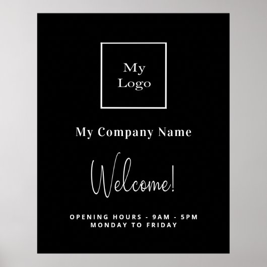 Poster Noir blanc logo entreprise nom heures d'ouverture (Devant)