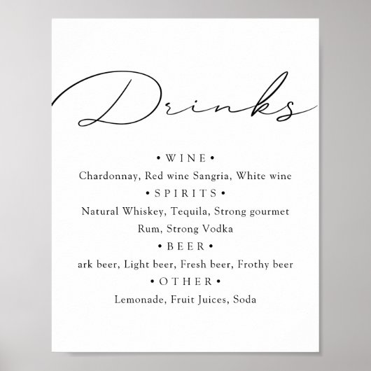 Poster Noir blanc. Menu de bar de mariage calligraphié st (Devant)