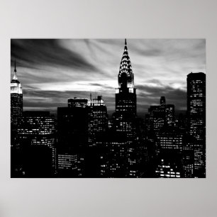 Poster Noir Blanc New York City Night