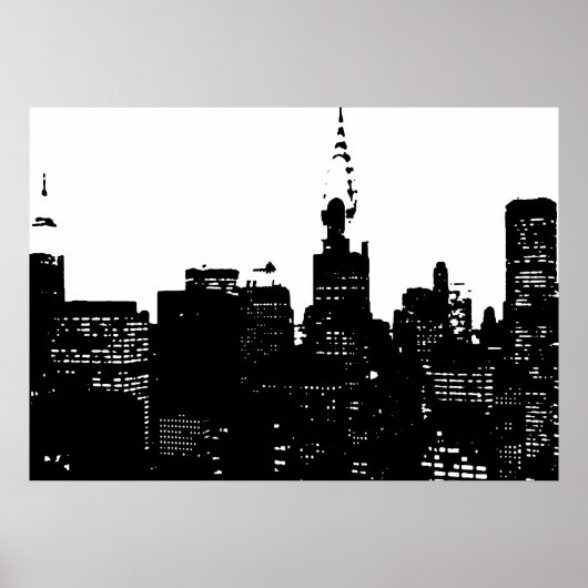 Poster Noir Blanc New York City Night Pop Art (Devant)
