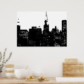 Poster Noir Blanc New York City Night Pop Art (Cuisine)
