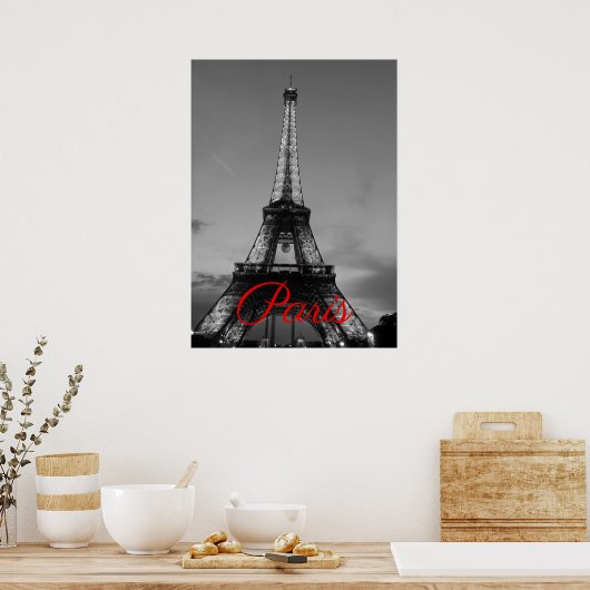 Poster Noir Blanc Paris Nuit Tour Eiffel européenne (Cuisine)