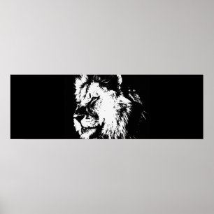 Poster noir blanc Pop Art Lion Porte