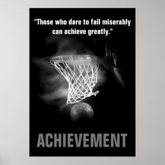 Poster Noir Blanc Réussite Basketball Motivationnel