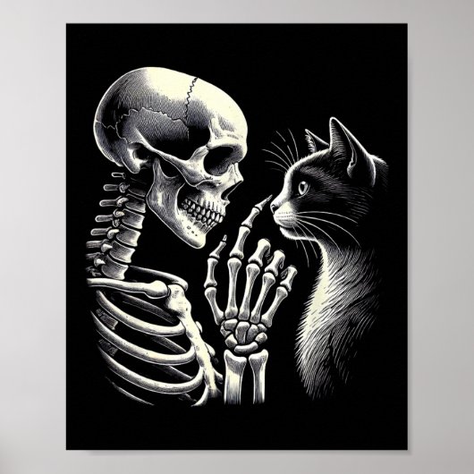 Poster Noir Chat Nez Squelette Main Drôle Halloween Chat (Devant)