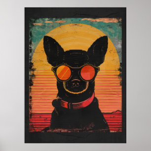 Poster noir Chihuahua Silhouette Retro Sunrise