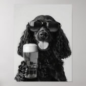 Poster Noir Cocker Spaniel Buvant de la Bière Art Mural, (Devant)