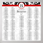 Poster Noir Damask Red Trim Seating Chart Numéros de tabl (Devant)