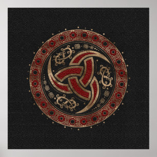 Poster Noir de klaxon d'Odin et cuir et or de rouge