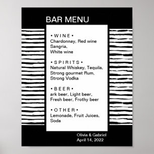Poster Noir élégant rayé fantaisie. Menu de bar de mariag