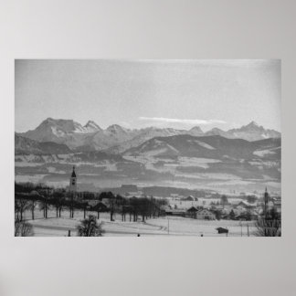 Poster Noir et blanc 1968 Allemagne ville d'hiver Bavière