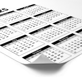 Poster Noir et blanc 2025 Année à un coup d'oeil Calendri (Coin)