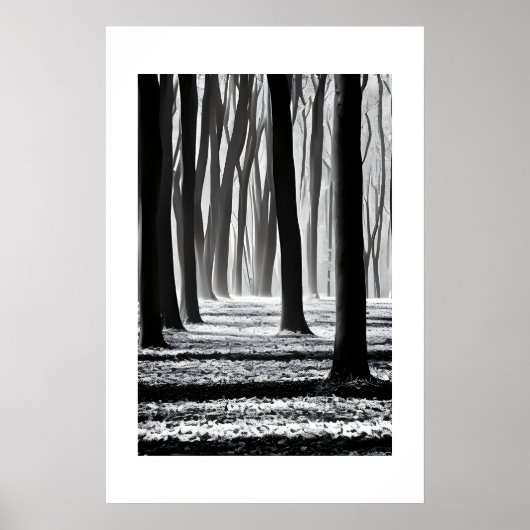 Poster Noir et blanc, création de motifs forestiers. (Devant)